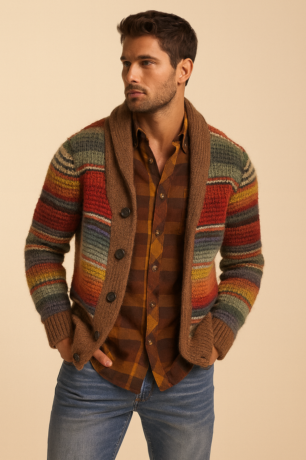 Mens Multicoloured Organic Cotton Cardigan With Striped Detailing Lightweight Breathable - Apparel & Accessories > Clothing > Clothing Tops > Cardigans from Carter Wear