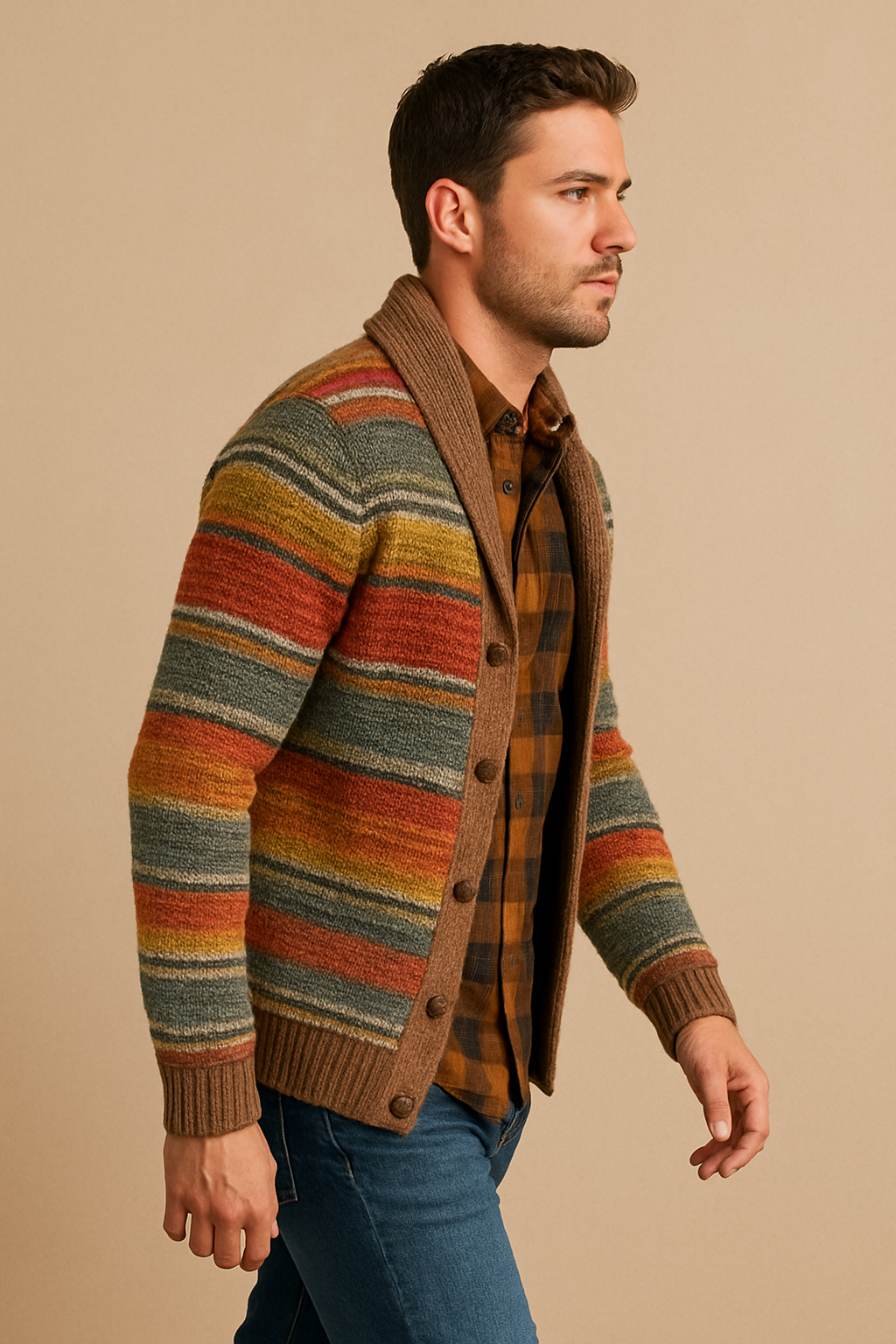 Mens Multicoloured Organic Cotton Cardigan With Striped Detailing Lightweight Breathable - Apparel & Accessories > Clothing > Clothing Tops > Cardigans from Carter Wear