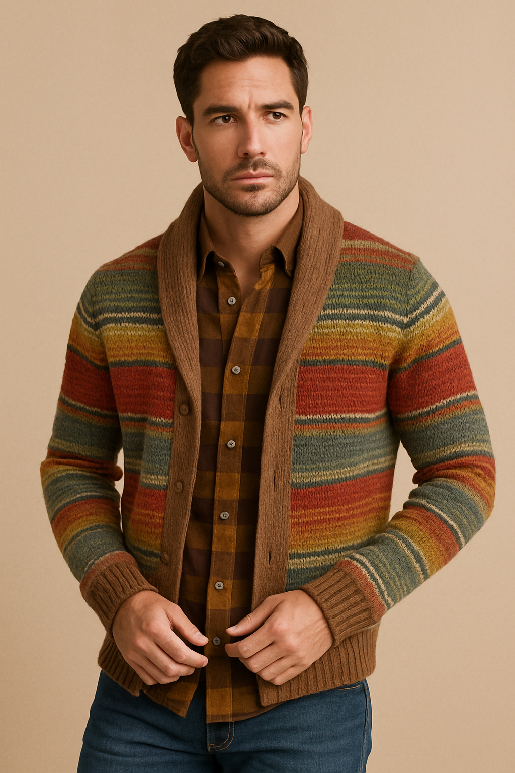 Mens Multicoloured Organic Cotton Cardigan With Striped Detailing Lightweight Breathable - Apparel & Accessories > Clothing > Clothing Tops > Cardigans from Carter Wear