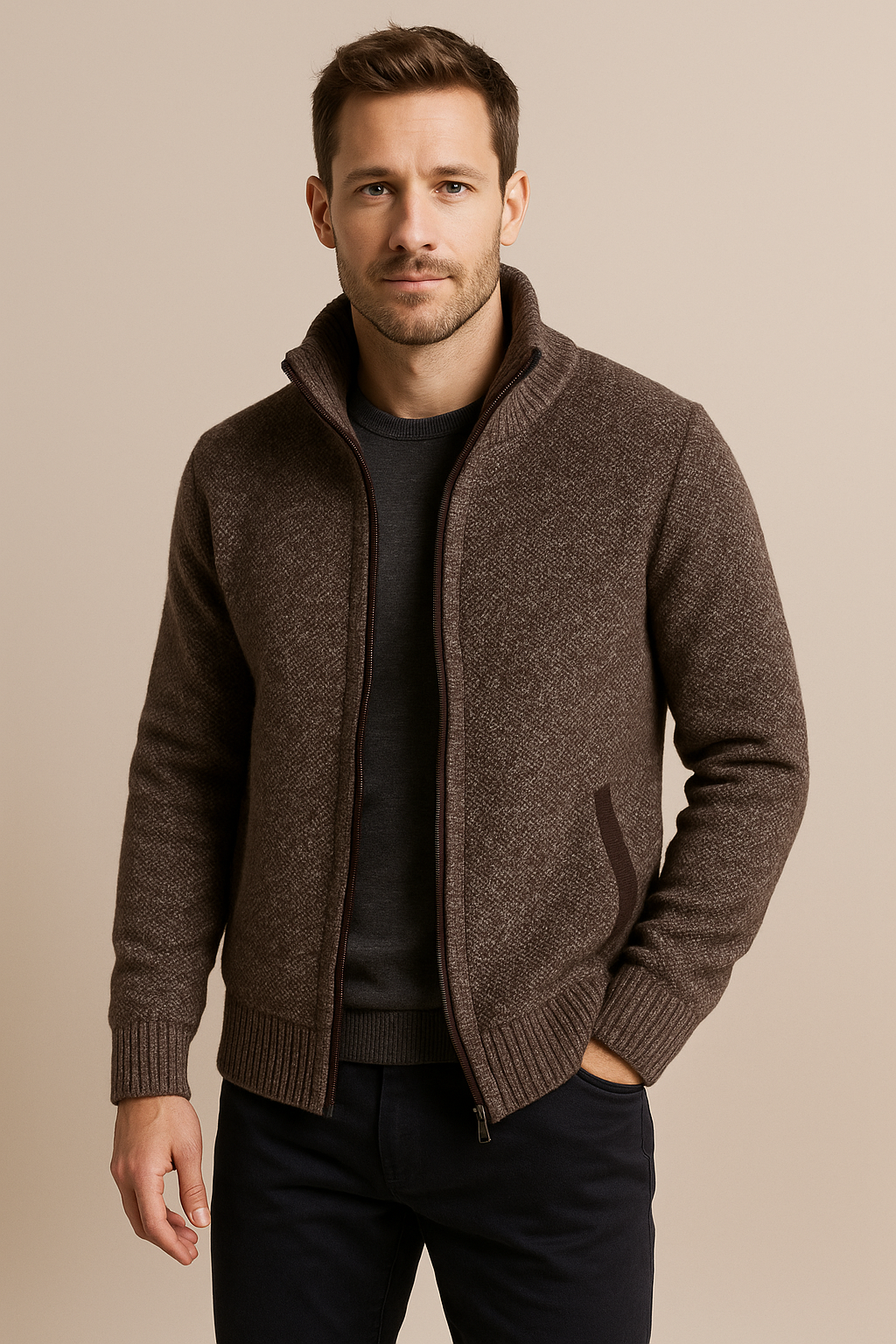 Mens Knitted Fleece Zip Jacket With Thermal Insulation - Apparel & Accessories > Clothing > Outerwear > Coats & Jackets from Carter Wear