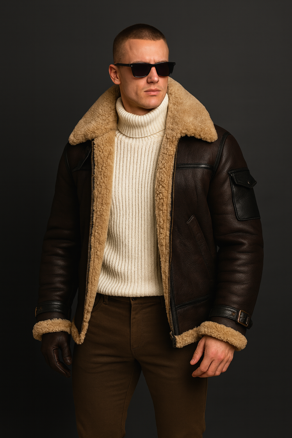 Luxurious Premium Aviator Jacket Featuring Insulated Weatherproof Shearling Lining - Apparel & Accessories > Clothing > Outerwear > Coats & Jackets > Parkas from Carter Wear