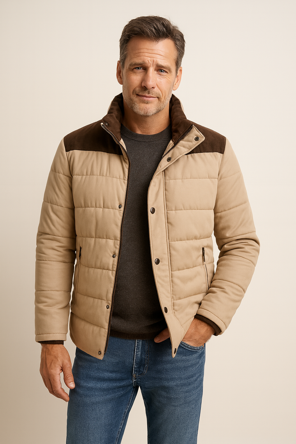 Menswear Quilted Winter Jacket With Suede Shoulder Panels ThermalLining Luxurious - Apparel & Accessories > Clothing > Outerwear > Coats & Jackets > Puffer Jackets from Carter Wear