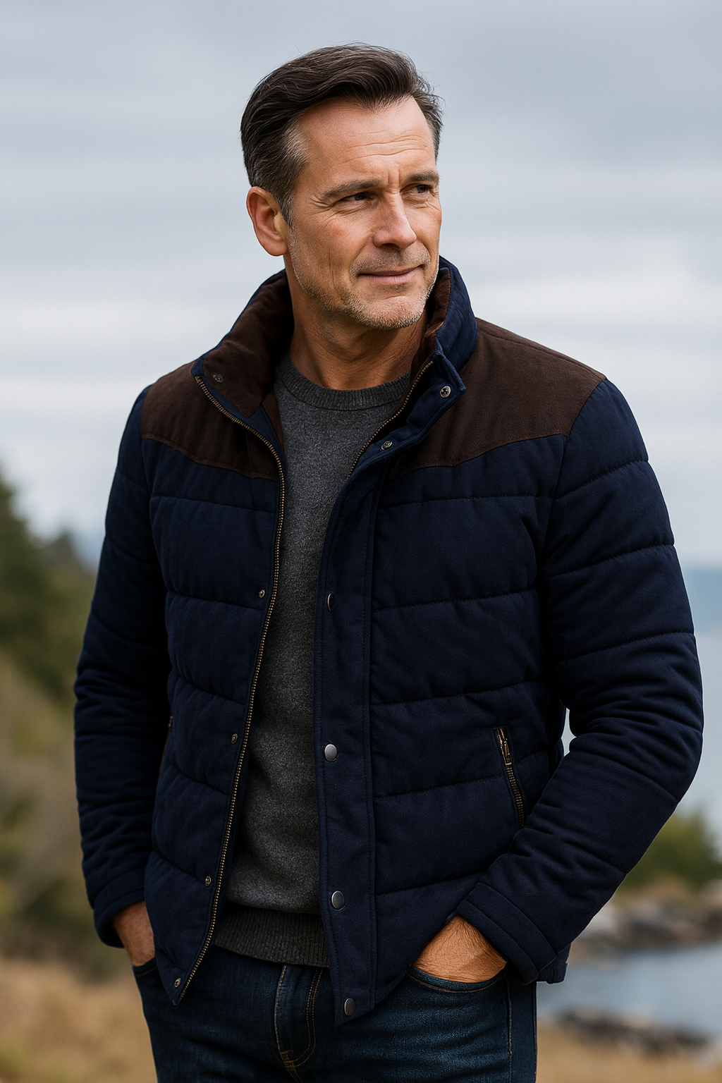 Menswear Quilted Winter Jacket With Suede Shoulder Panels ThermalLining Luxurious - Apparel & Accessories > Clothing > Outerwear > Coats & Jackets > Puffer Jackets from Carter Wear